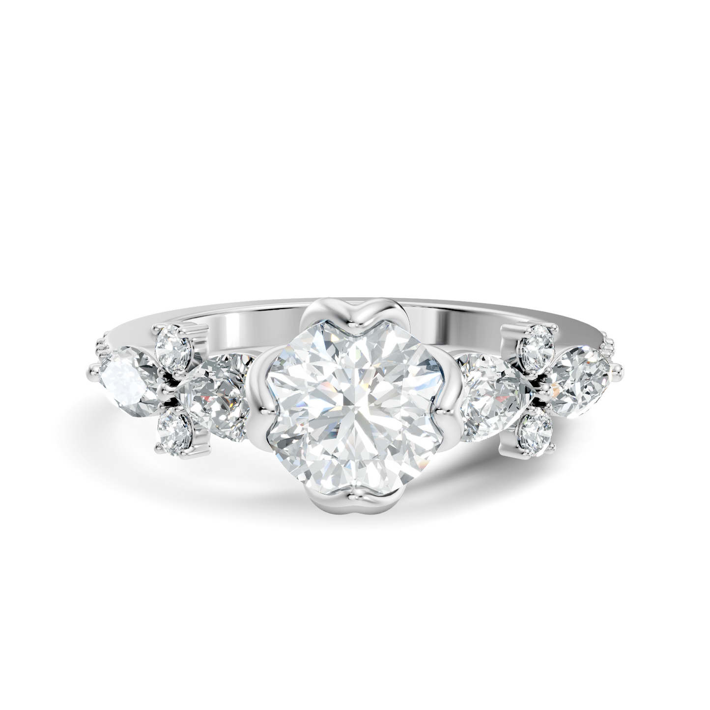 Round, Marquise and Pear Cut 1.80Ct Lab Grown Diamond Unique Delicate Prong Set Dainty Ring For Women's - HIGHCARAT DIAMONDS