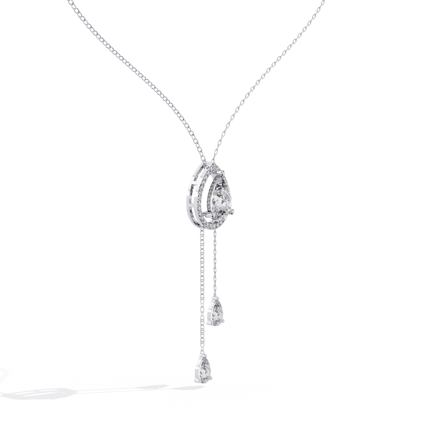 1.81 Ct Pear And Round Cut Lab Grown Diamond 10K solid White Gold  Halo Style Unique Stackable Necklace Gift For Her - HIGHCARAT DIAMONDS