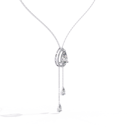 1.81 Ct Pear And Round Cut Lab Grown Diamond 10K solid White Gold  Halo Style Unique Stackable Necklace Gift For Her - HIGHCARAT DIAMONDS