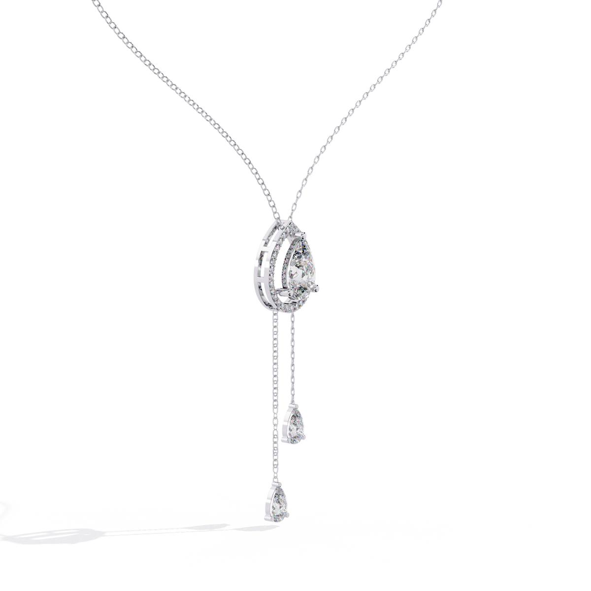 1.81 Ct Pear And Round Cut Lab Grown Diamond 10K solid White Gold  Halo Style Unique Stackable Necklace Gift For Her - HIGHCARAT DIAMONDS