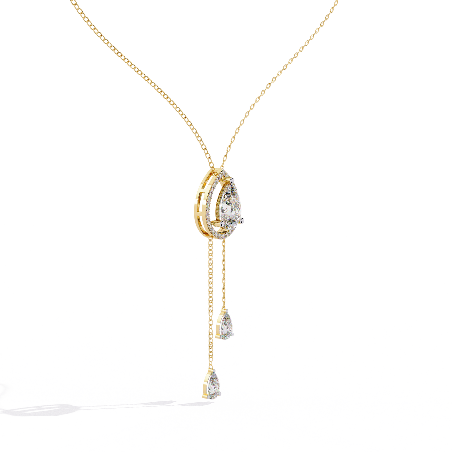 1.81 Ct Pear And Round Cut Lab Grown Diamond 10K solid White Gold  Halo Style Unique Stackable Necklace Gift For Her - HIGHCARAT DIAMONDS