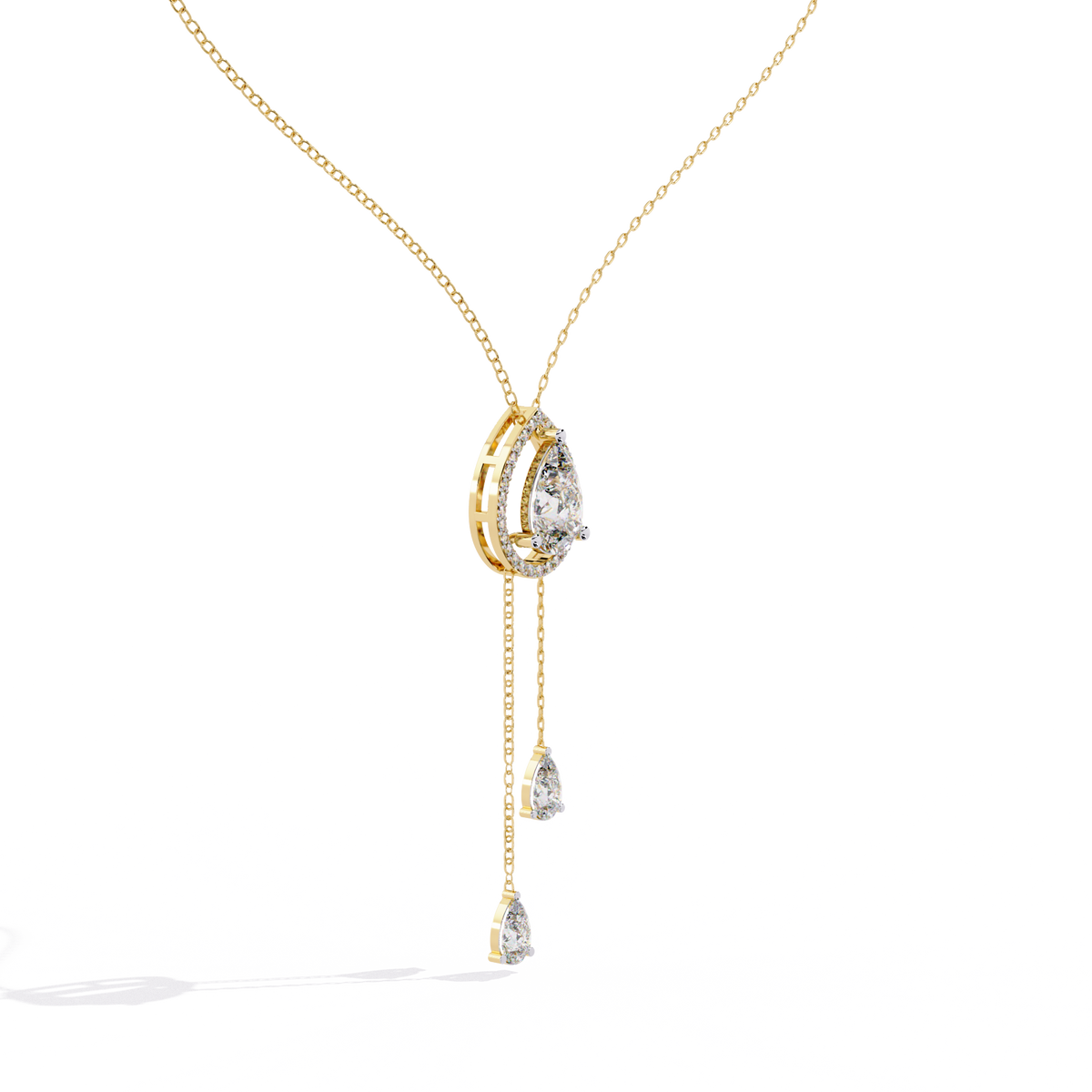 1.81 Ct Pear And Round Cut Lab Grown Diamond 10K solid White Gold  Halo Style Unique Stackable Necklace Gift For Her - HIGHCARAT DIAMONDS