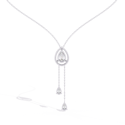 1.81 Ct Pear And Round Cut Lab Grown Diamond 10K solid White Gold  Halo Style Unique Stackable Necklace Gift For Her - HIGHCARAT DIAMONDS