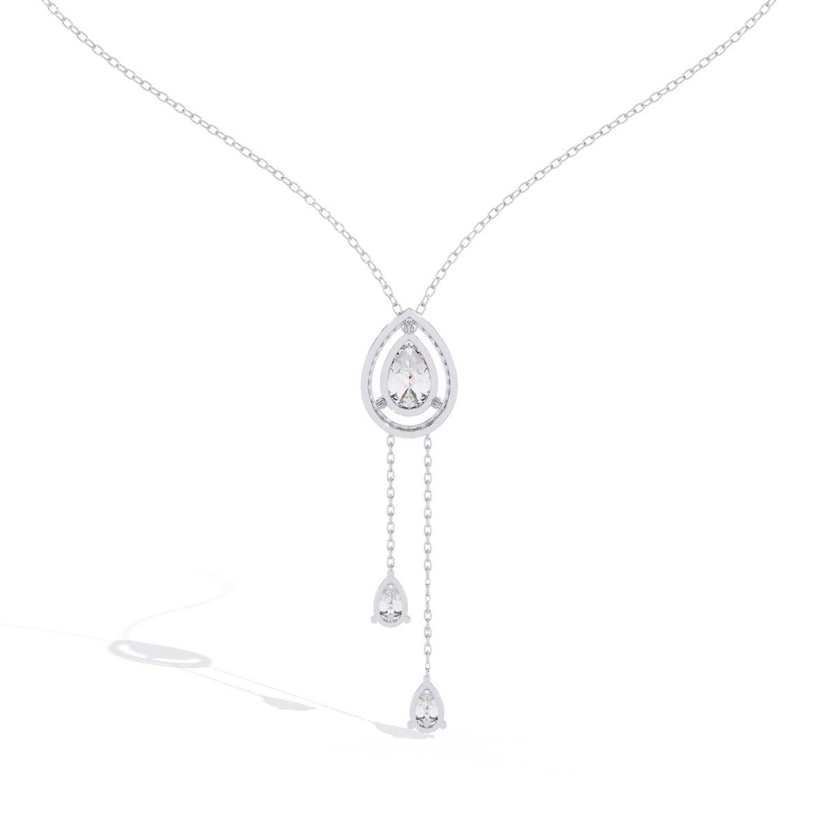 1.81 Ct Pear And Round Cut Lab Grown Diamond 10K solid White Gold  Halo Style Unique Stackable Necklace Gift For Her - HIGHCARAT DIAMONDS