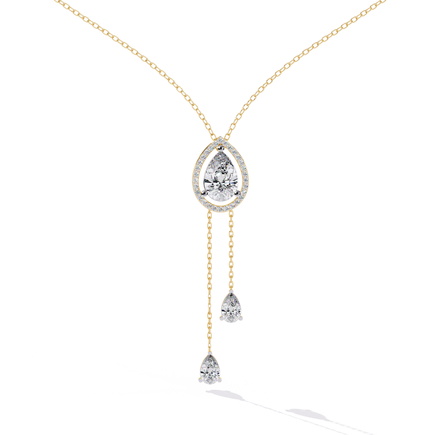 1.81 Ct Pear And Round Cut Lab Grown Diamond 10K solid White Gold  Halo Style Unique Stackable Necklace Gift For Her - HIGHCARAT DIAMONDS