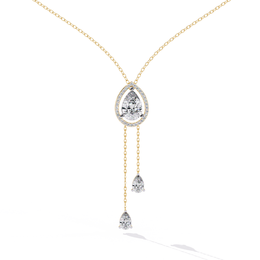 1.81 Ct Pear And Round Cut Lab Grown Diamond 10K solid White Gold  Halo Style Unique Stackable Necklace Gift For Her - HIGHCARAT DIAMONDS