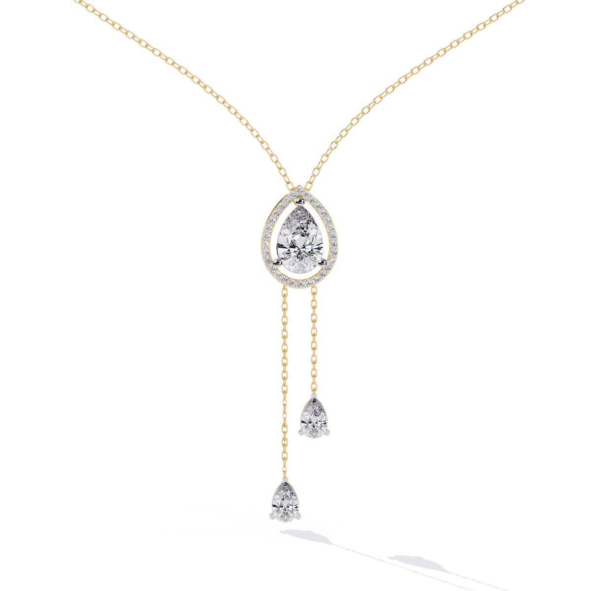 1.81 Ct Pear And Round Cut Lab Grown Diamond 10K solid White Gold  Halo Style Unique Stackable Necklace Gift For Her - HIGHCARAT DIAMONDS