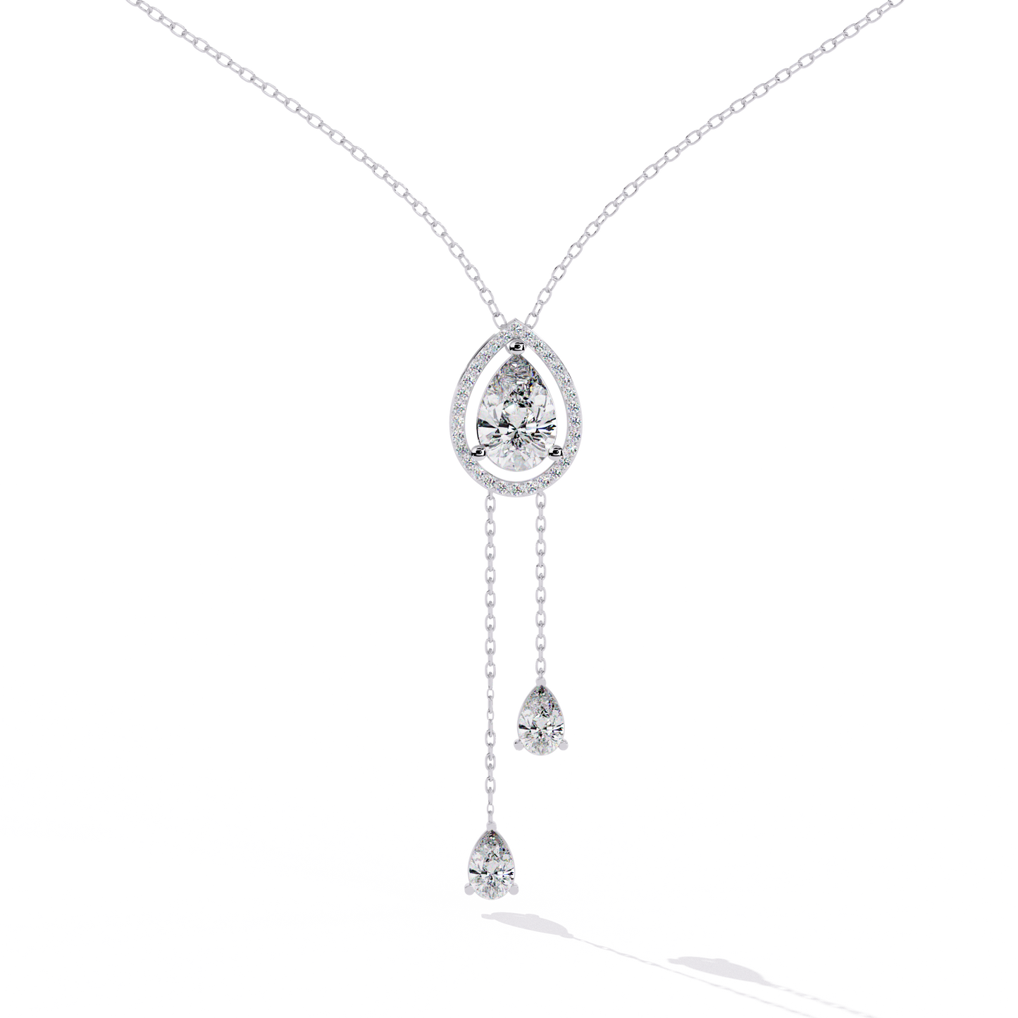 1.81 Ct Pear And Round Cut Lab Grown Diamond 10K solid White Gold  Halo Style Unique Stackable Necklace Gift For Her - HIGHCARAT DIAMONDS