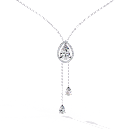 1.81 Ct Pear And Round Cut Lab Grown Diamond 10K solid White Gold  Halo Style Unique Stackable Necklace Gift For Her - HIGHCARAT DIAMONDS