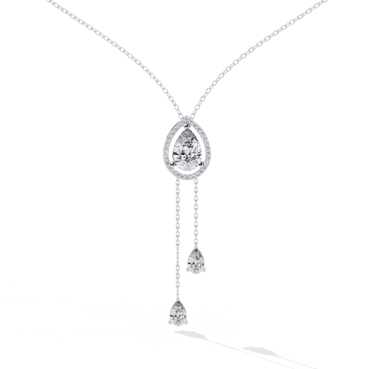 1.81 Ct Pear And Round Cut Lab Grown Diamond 10K solid White Gold  Halo Style Unique Stackable Necklace Gift For Her - HIGHCARAT DIAMONDS