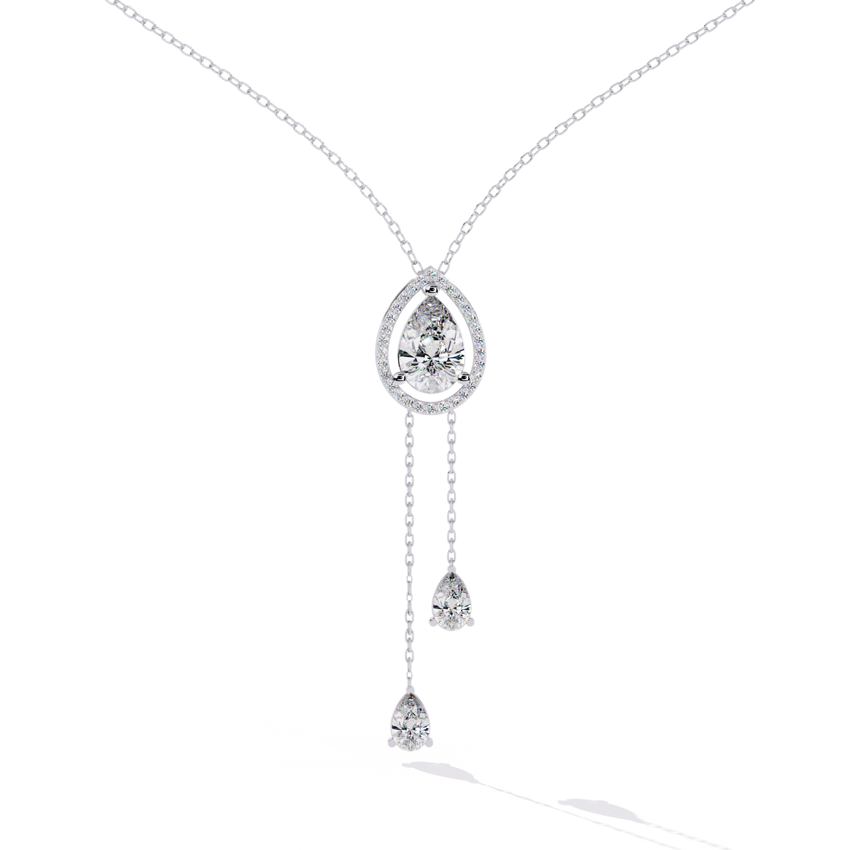 1.81 Ct Pear And Round Cut Lab Grown Diamond 10K solid White Gold  Halo Style Unique Stackable Necklace Gift For Her - HIGHCARAT DIAMONDS