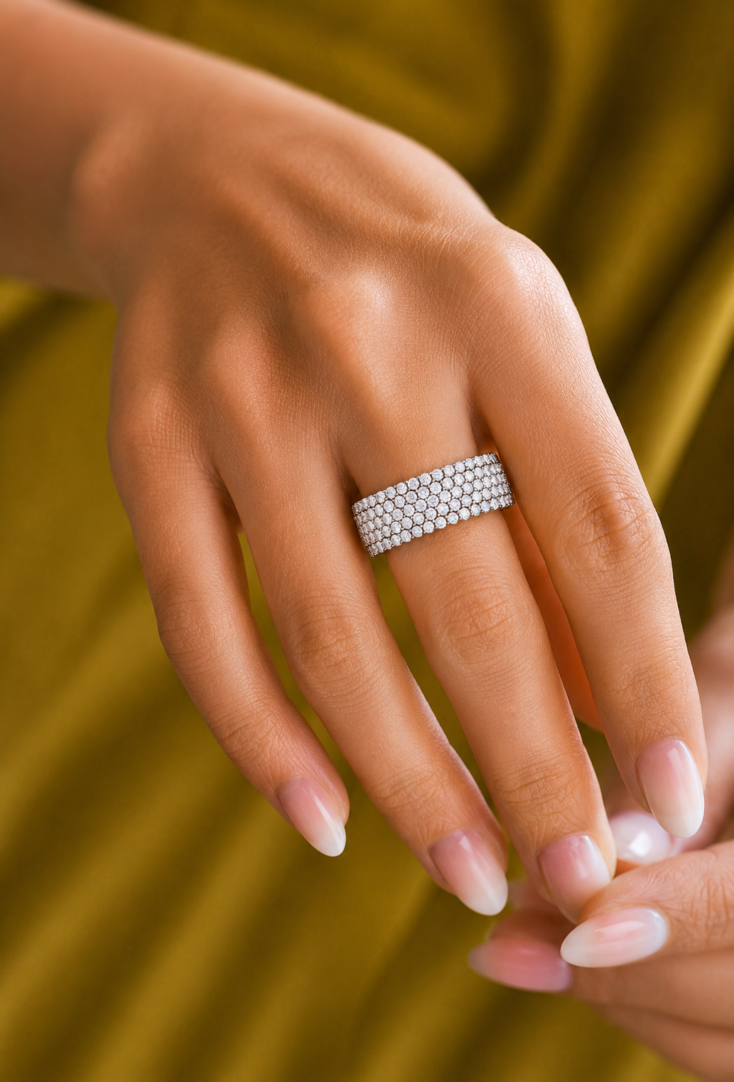 1.81Ct Round Cut Natural Diamond 5 Row Elegant Modern Classic Delicate Dainty Wedding Band For Her - HIGHCARAT DIAMONDS