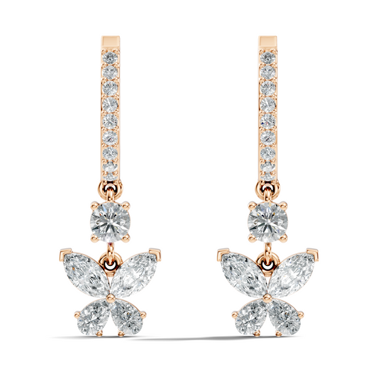 1.85 CT Pear or Marquise Cut Diamond Earring & Butterfly Inspired Dangle Hoop Earrings For Her