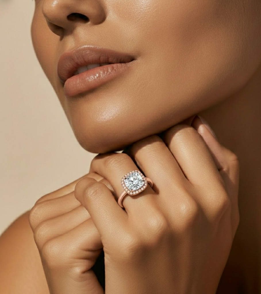 1.91 CT Cushion and Round Cut Lab grown Diamond Halo Vintage Promise Ring