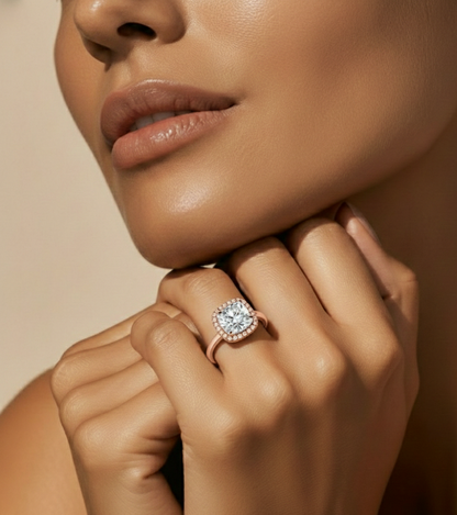 1.91 CT Cushion and Round Cut Lab grown Diamond Halo Vintage Promise Ring