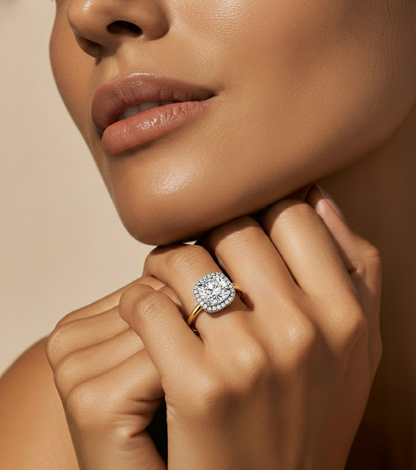 1.91 CT Cushion and Round Cut Lab grown Diamond Halo Vintage Promise Ring