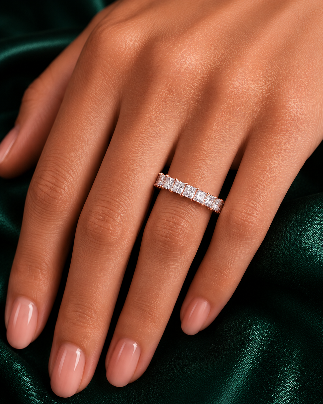 1.93 Ct Princess Cut Lab Grown Diamond 14k Solid Rose Gold Anniversary Full Eternity Band Ring For Her - HIGHCARAT DIAMONDS