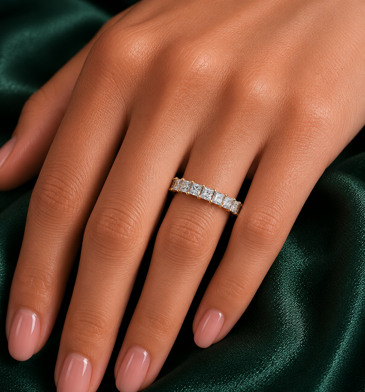 1.93 Ct Princess Cut Lab Grown Diamond 14k Solid Rose Gold Anniversary Full Eternity Band Ring For Her - HIGHCARAT DIAMONDS