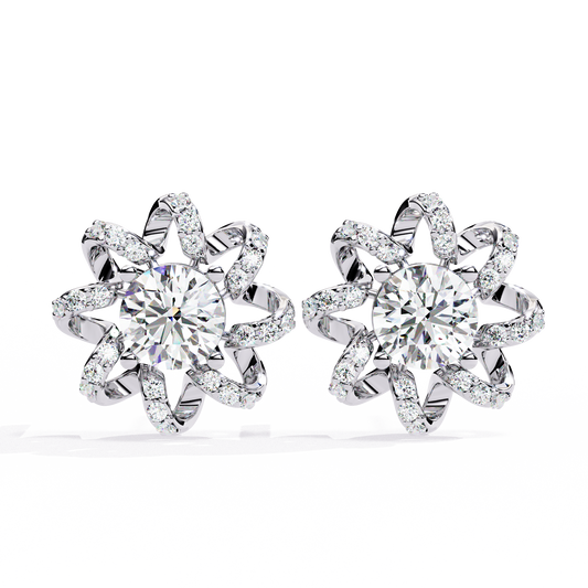 Dainty Flower Shape 1.93Ct Round Cut Lab Grown Diamond Antique Elegant Handmade Stud Earring For Women's - HIGHCARAT DIAMONDS