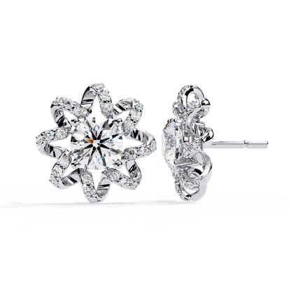 Dainty Flower Shape 1.93Ct Round Cut Lab Grown Diamond Antique Elegant Handmade Stud Earring For Women's - HIGHCARAT DIAMONDS