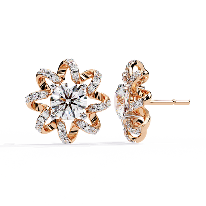 Dainty Flower Shape 1.93Ct Round Cut Lab Grown Diamond Antique Elegant Handmade Stud Earring For Women's - HIGHCARAT DIAMONDS