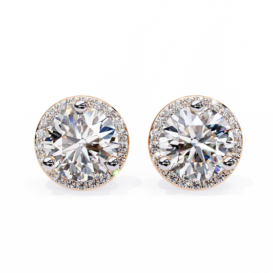 1.95Ct Round Cut Diamond Halo Style Cluster Art Deco Prong Set Dainty Handcrafted Party Wear Stud Earring Gift For Her - HIGHCARAT DIAMONDS