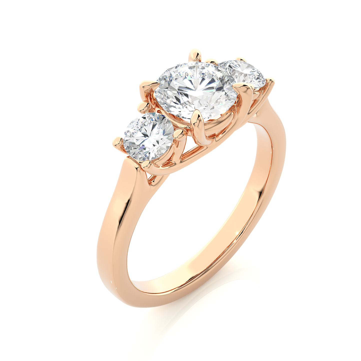 1.95 Ct Three Stone Round Cut Lab grown Engagement Ring  14K Gold Wedding Ring - HIGHCARAT DIAMONDS