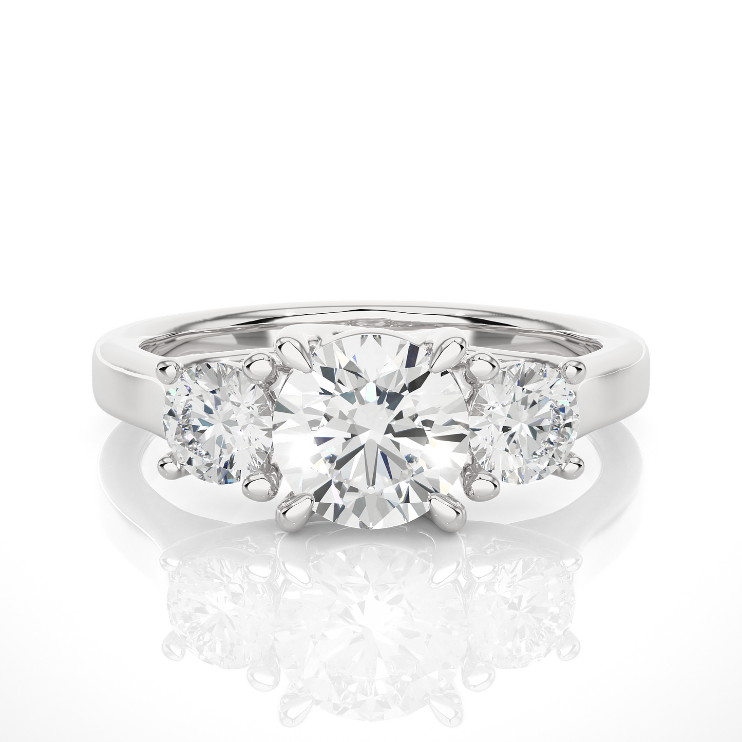 1.95 Ct Three Stone Round Cut Lab grown Engagement Ring  14K Gold Wedding Ring - HIGHCARAT DIAMONDS