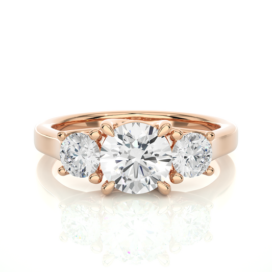 1.95 Ct Three Stone Round Cut Lab grown Engagement Ring  14K Gold Wedding Ring - HIGHCARAT DIAMONDS