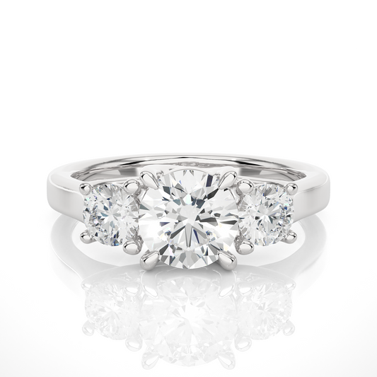 1.95 Ct Three Stone Round Cut Lab grown Engagement Ring  14K Gold Wedding Ring - HIGHCARAT DIAMONDS