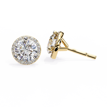 1.95Ct Round Cut Diamond Halo Style Cluster Art Deco Prong Set Dainty Handcrafted Party Wear Stud Earring Gift For Her - HIGHCARAT DIAMONDS