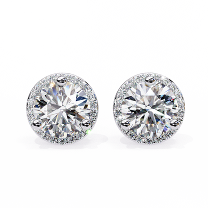 1.95Ct Round Cut Diamond Halo Style Cluster Art Deco Prong Set Dainty Handcrafted Party Wear Stud Earring Gift For Her - HIGHCARAT DIAMONDS