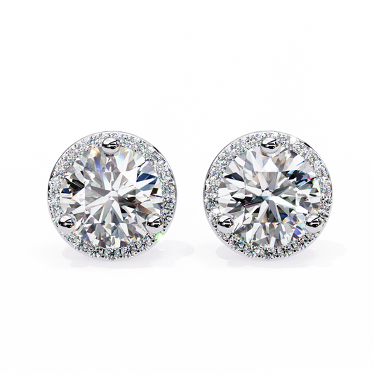 1.95Ct Round Cut Diamond Halo Style Cluster Art Deco Prong Set Dainty Handcrafted Party Wear Stud Earring Gift For Her - HIGHCARAT DIAMONDS