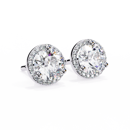 1.95Ct Round Cut Diamond Halo Style Cluster Art Deco Prong Set Dainty Handcrafted Party Wear Stud Earring Gift For Her - HIGHCARAT DIAMONDS