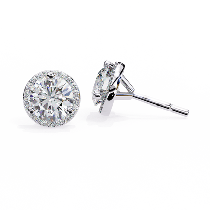 1.95Ct Round Cut Diamond Halo Style Cluster Art Deco Prong Set Dainty Handcrafted Party Wear Stud Earring Gift For Her - HIGHCARAT DIAMONDS