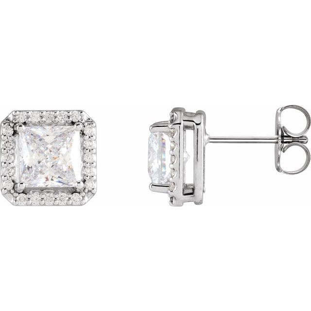 14K Yellow  Stuller Lab-Grown Moissanite 1/6 CTW Natural Diamond Halo-Style Earrings