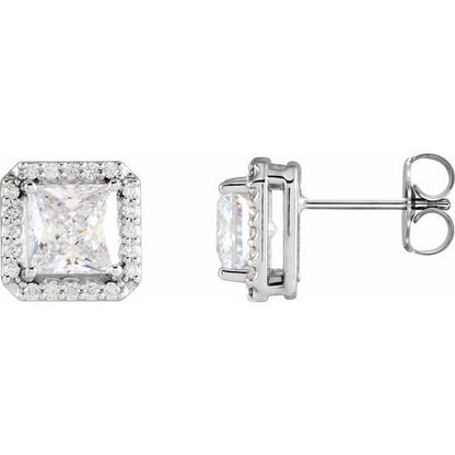 14K Yellow  Stuller Lab-Grown Moissanite 1/6 CTW Natural Diamond Halo-Style Earrings