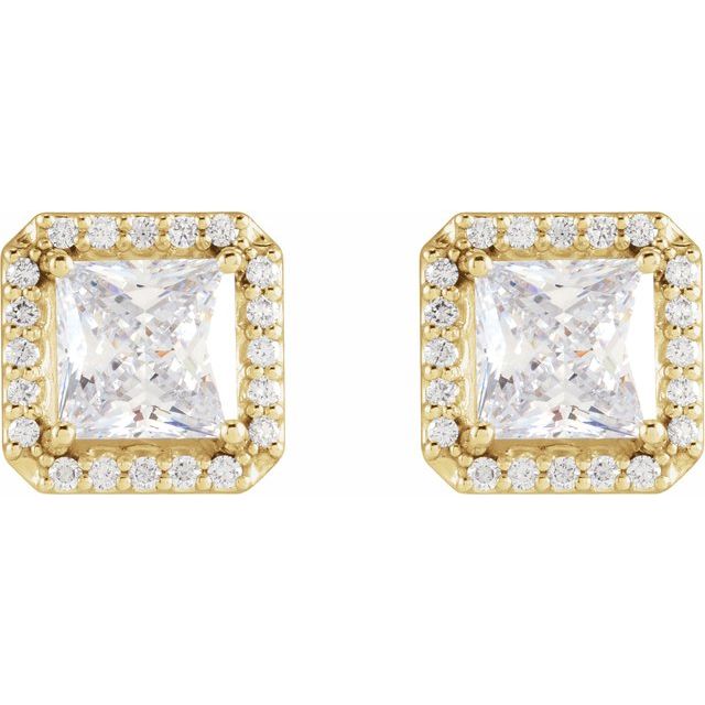 14K Yellow  Stuller Lab-Grown Moissanite 1/6 CTW Natural Diamond Halo-Style Earrings