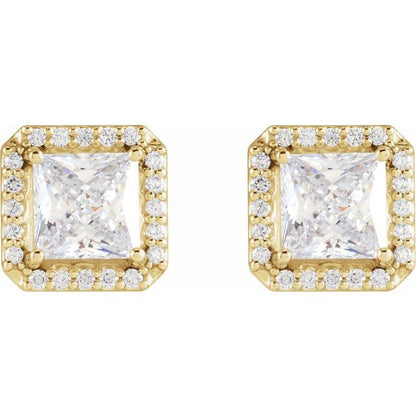 14K Yellow  Stuller Lab-Grown Moissanite 1/6 CTW Natural Diamond Halo-Style Earrings