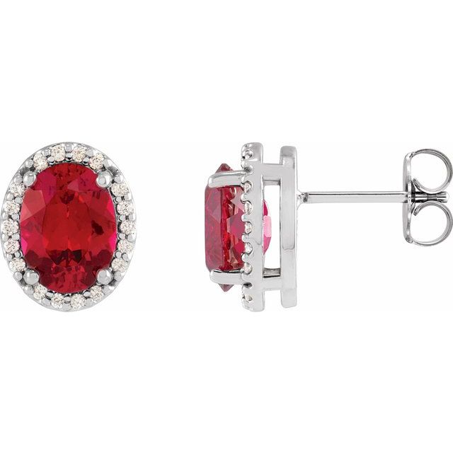 14K White  Lab-Grown Ruby & .04 CTW Natural Diamond Halo-Style Earrings