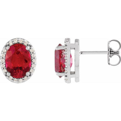 14K White  Lab-Grown Ruby & .04 CTW Natural Diamond Halo-Style Earrings