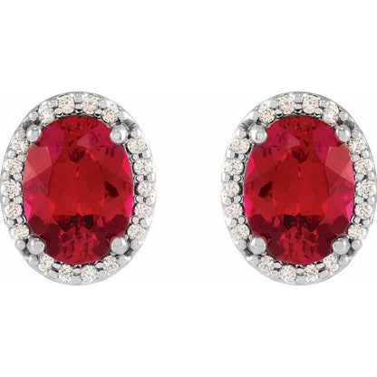 14K White  Lab-Grown Ruby & .04 CTW Natural Diamond Halo-Style Earrings