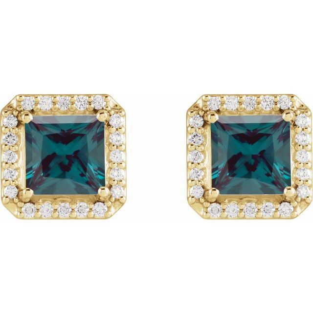 14K Yellow  Lab-Grown Alexandrite 1/6 CTW Natural Diamond Halo-Style Earrings