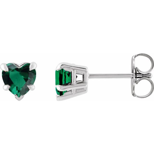 14K White Lab-Grown Emerald Stud Earring