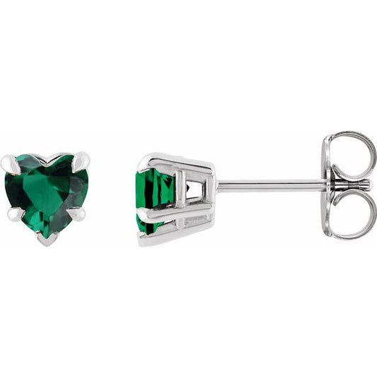 14K White Lab-Grown Emerald Stud Earring