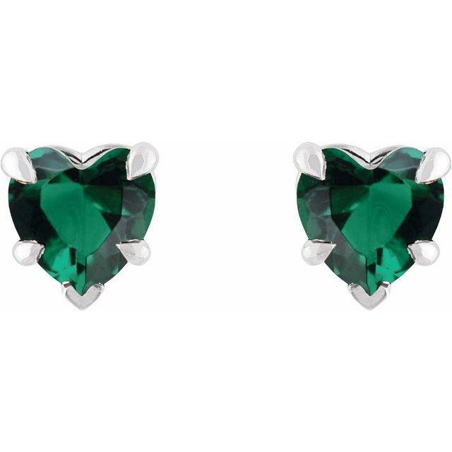 14K White Lab-Grown Emerald Stud Earring