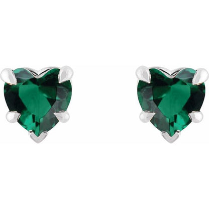 14K White Lab-Grown Emerald Stud Earring