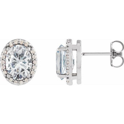 14K White  Lab-Grown Moissanite & .04 CTW Natural Diamond Halo-Style Earrings