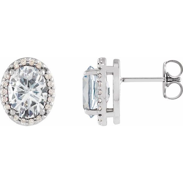 14K White  Lab-Grown Moissanite & .04 CTW Natural Diamond Halo-Style Earrings