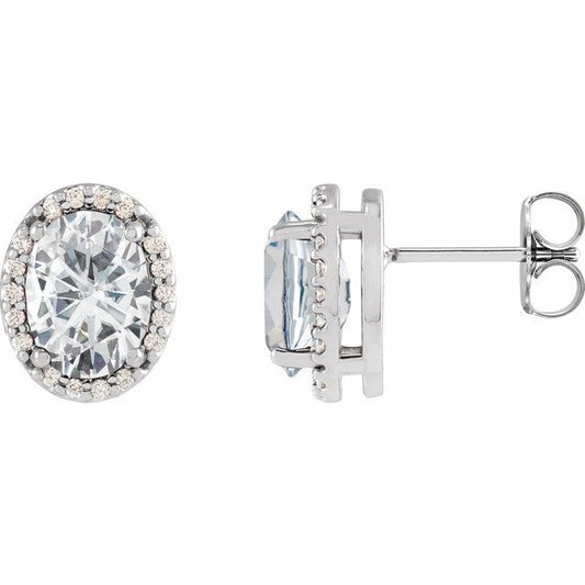 14K White  Lab-Grown Moissanite & .04 CTW Natural Diamond Halo-Style Earrings